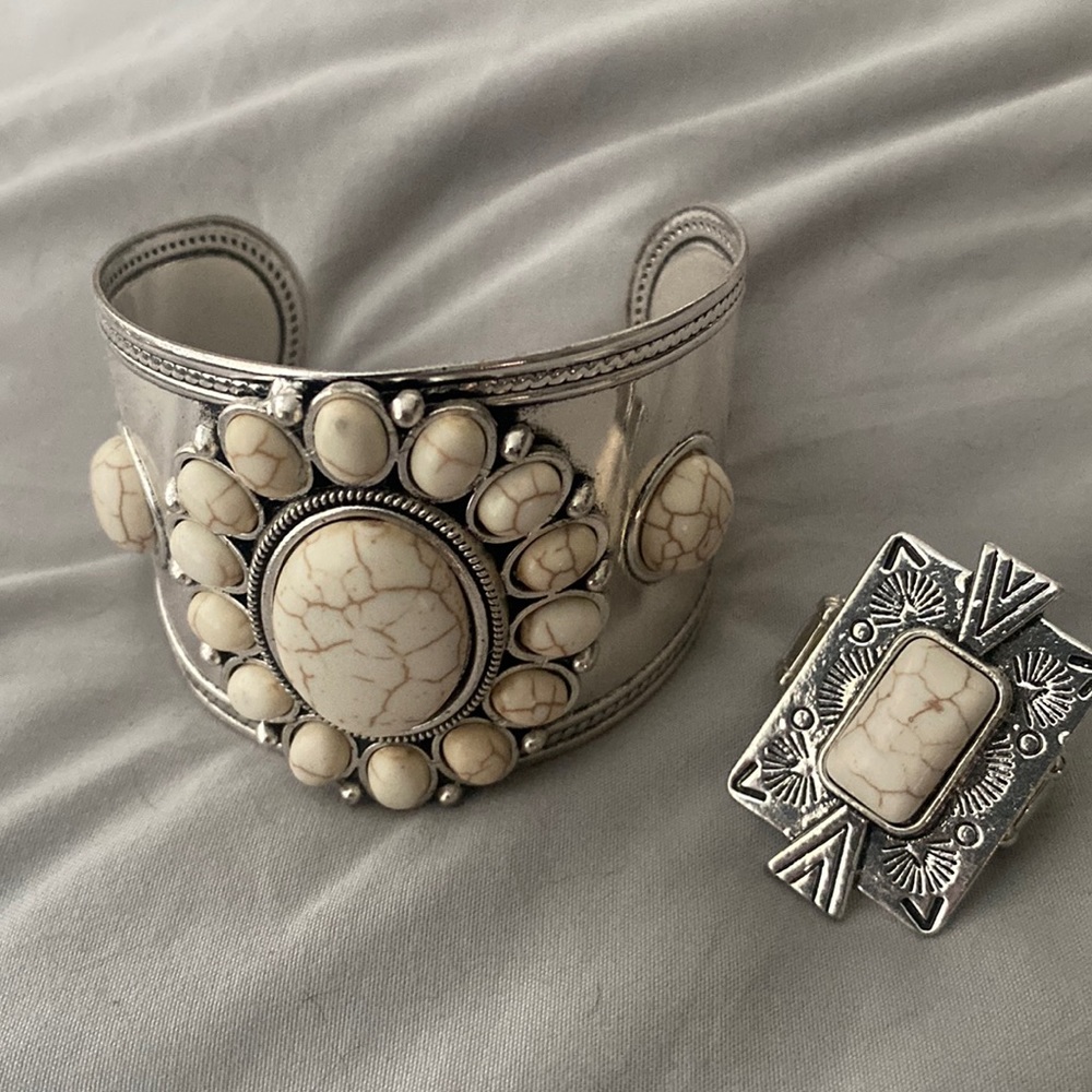 Western jewelry- cuff bracelet and matching stretch ring